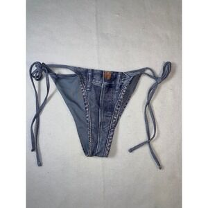 Edikted Denim Print Bikini Bottom Blue Faux Jean Side Tie Swim Bottom Womens M